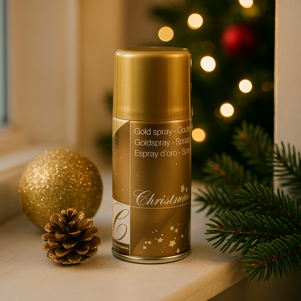 Gullspray 150 ml – dekorativ sprayboks til julepynt og festdekorasjoner.