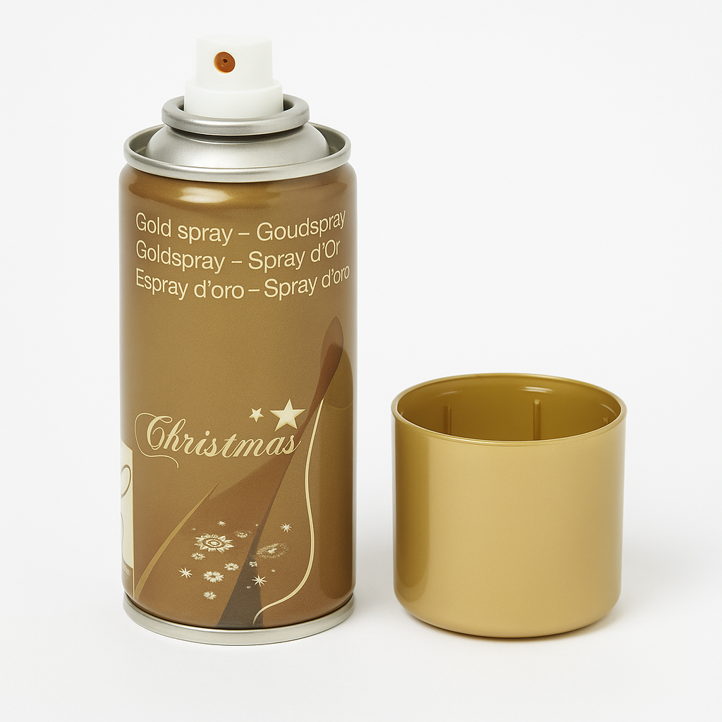 Sprayboks med gullfarge – perfekt til juledekorasjoner og hobbyprosjekter.