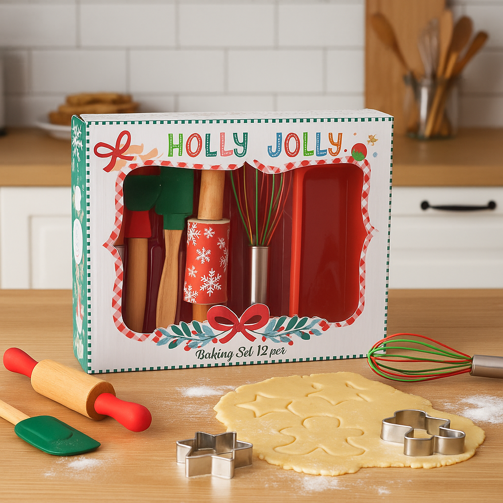 Juledesign bakesett i rødt og grønt – perfekt gave til barn