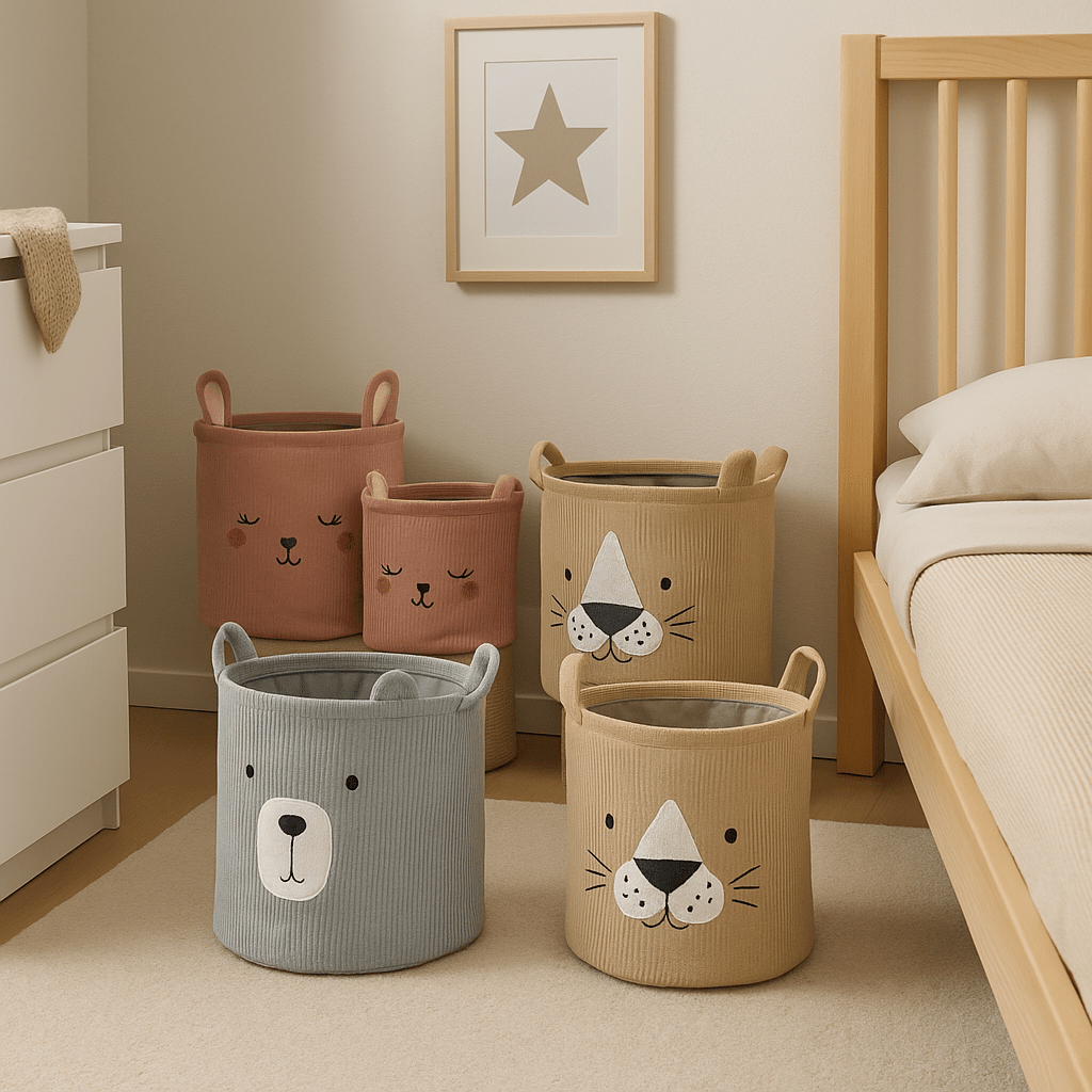 2 - pk Stoffkurv med dyremotiv beige - Lindas Dekor