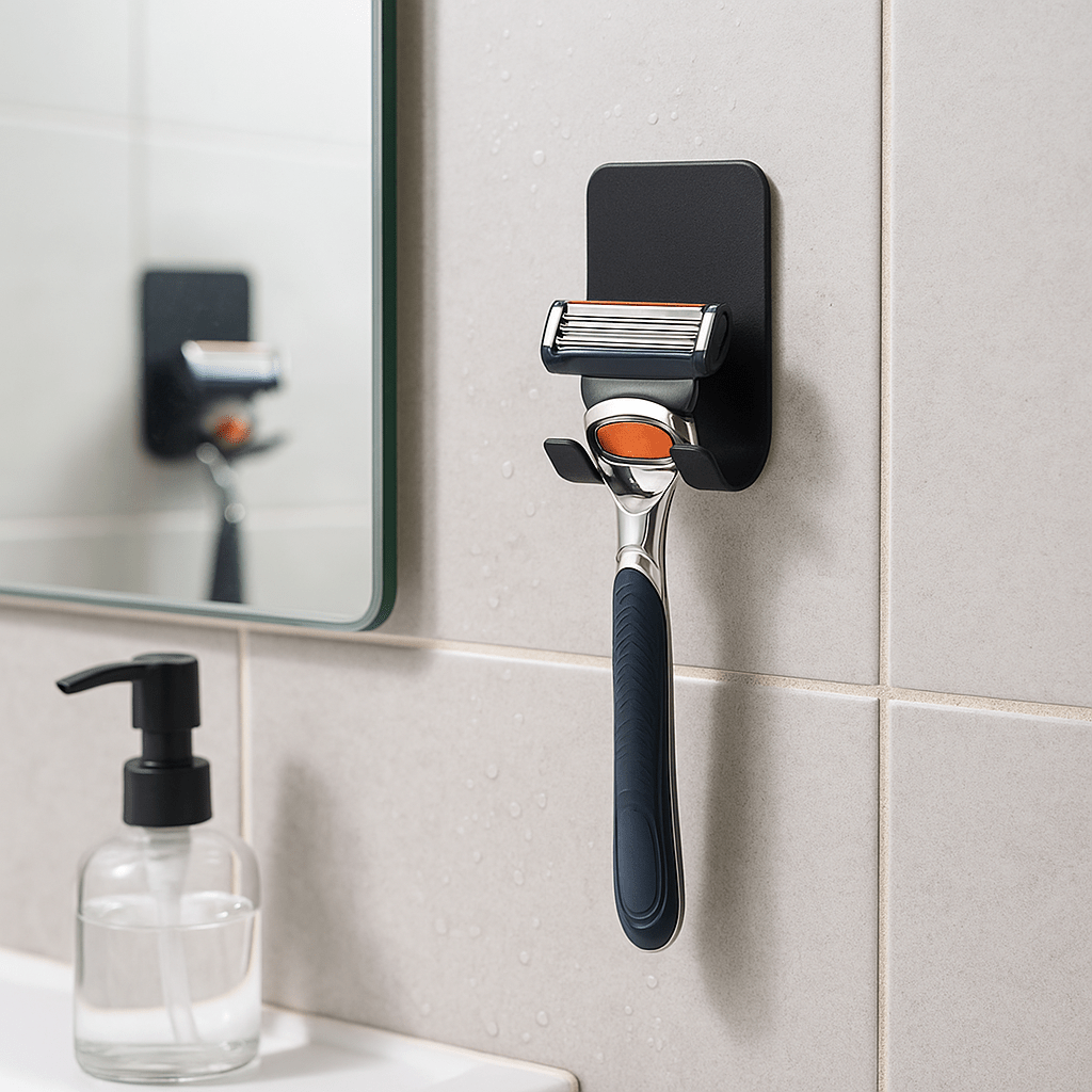 Razorholder til bad og dusj – praktisk veggfeste i sort design, der holder barberhøvlen tørr og tilgængelig.