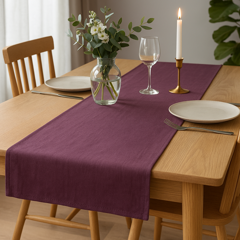 Lilla bordløper i lin/bomull som midtstykke på bord til hverdag og fest.