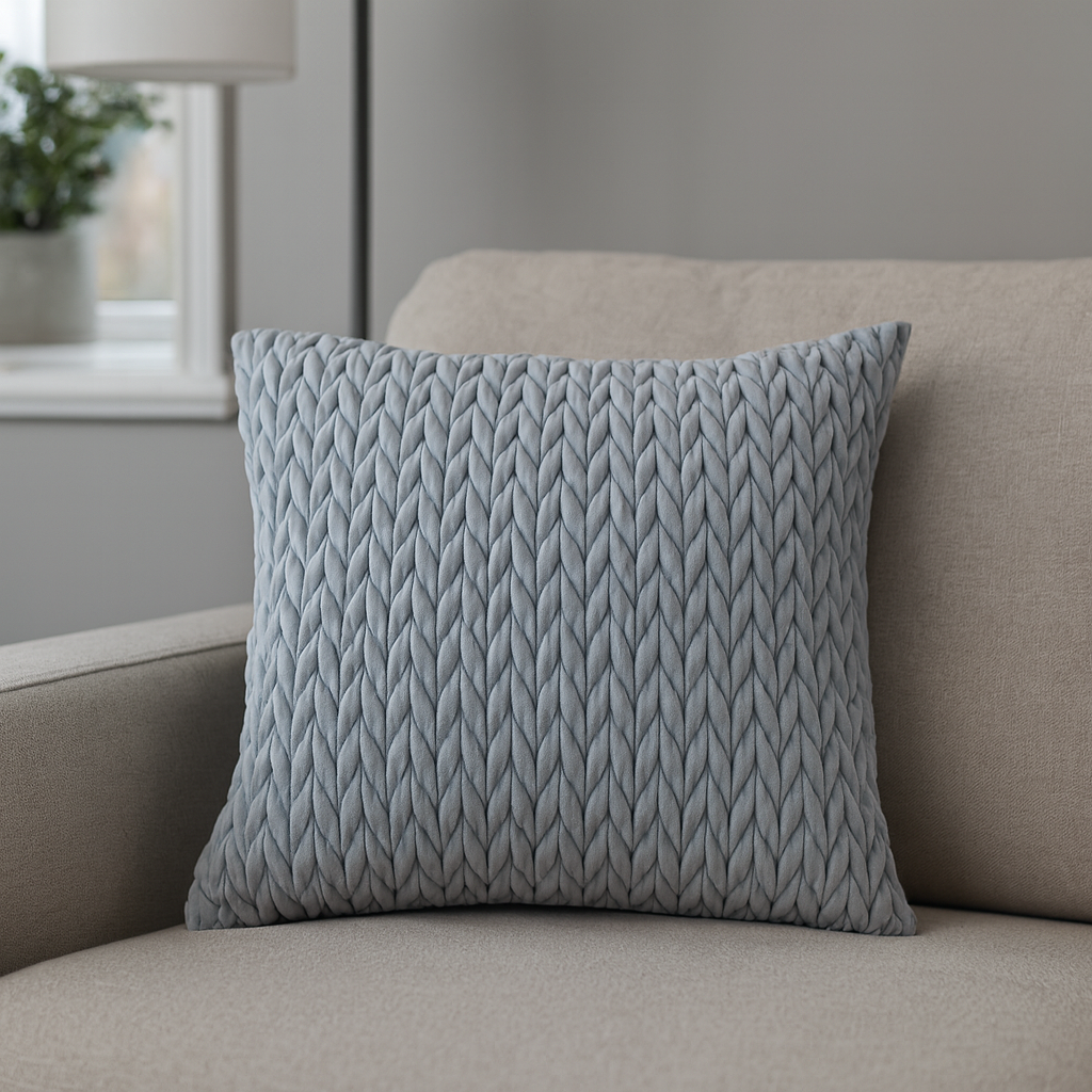 Putetrekk flettet velur isblå 45 x 45 cm