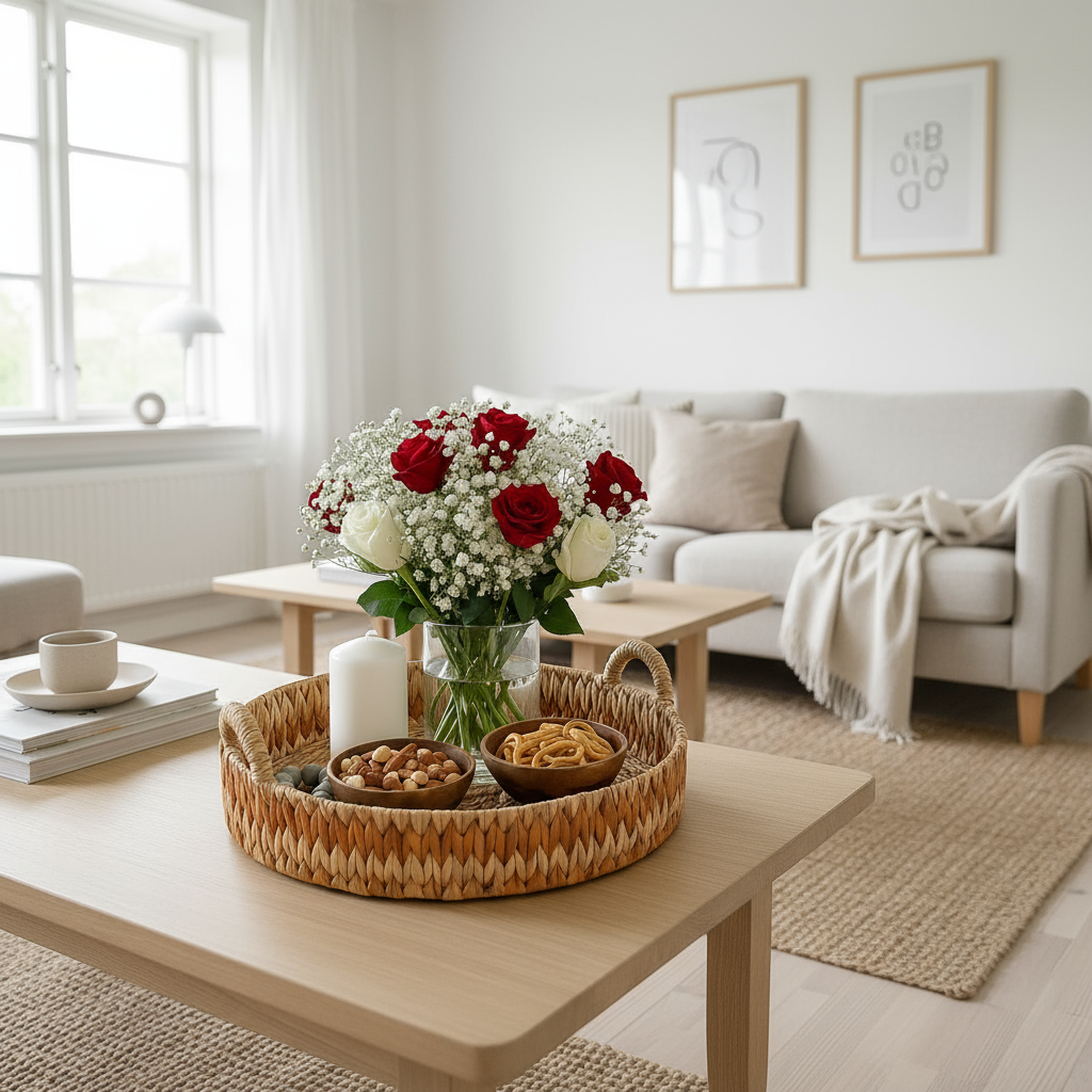 Nydelig flettet kurv, perfekt til dekorering og pynting.