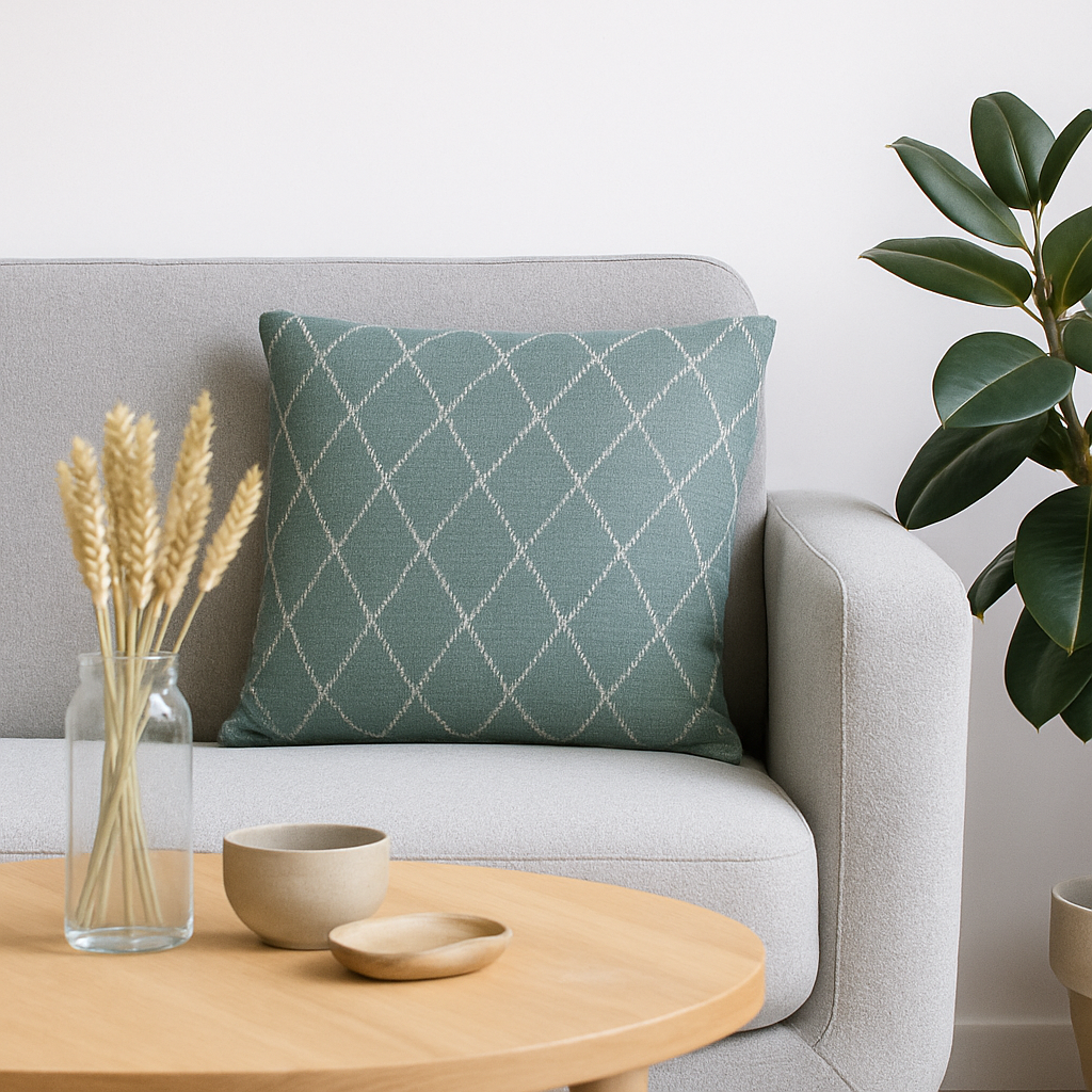 Putetrekk jaquard bomull aqua 45 x 45 cm