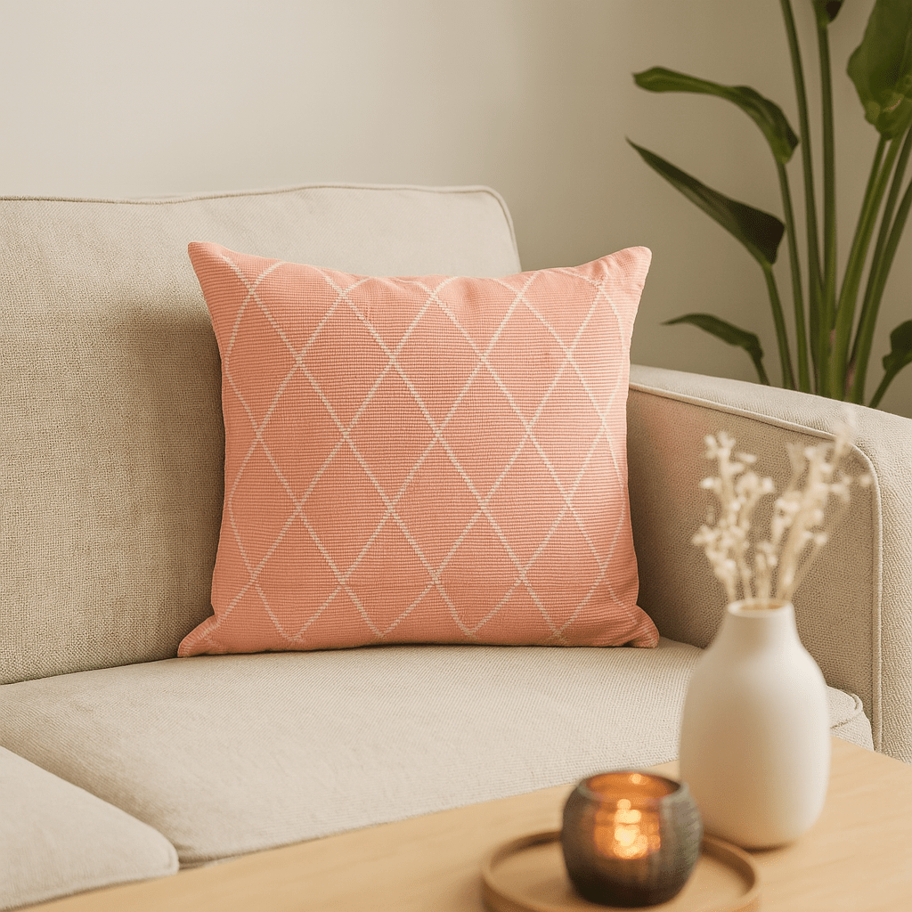 Putetrekk jaquard bomull rosa 45 x 45 cm - Lindas Dekor