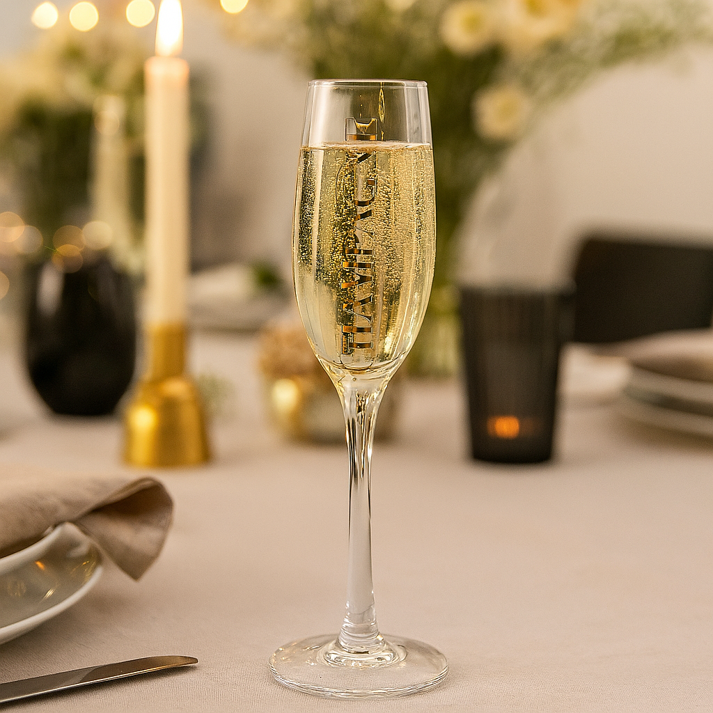 Champagneglas, transparent/guld