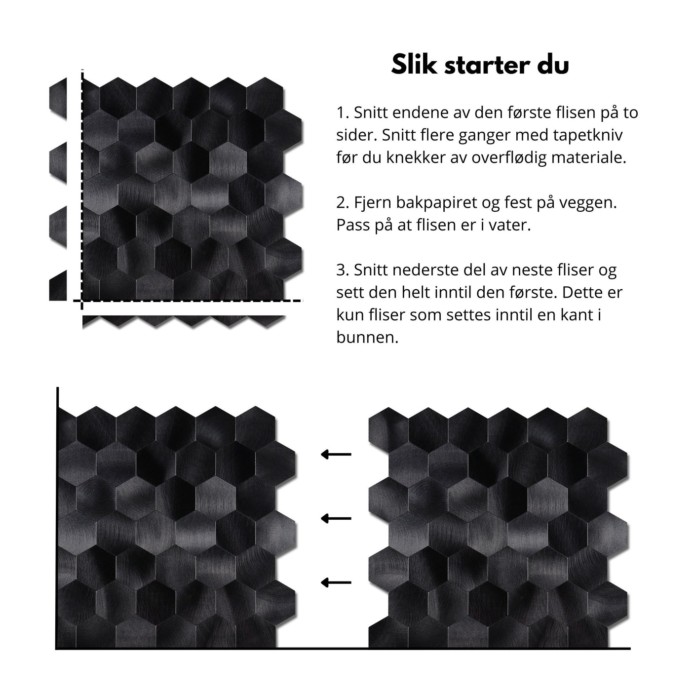 Midnatt hexagon selvklebende veggfliser