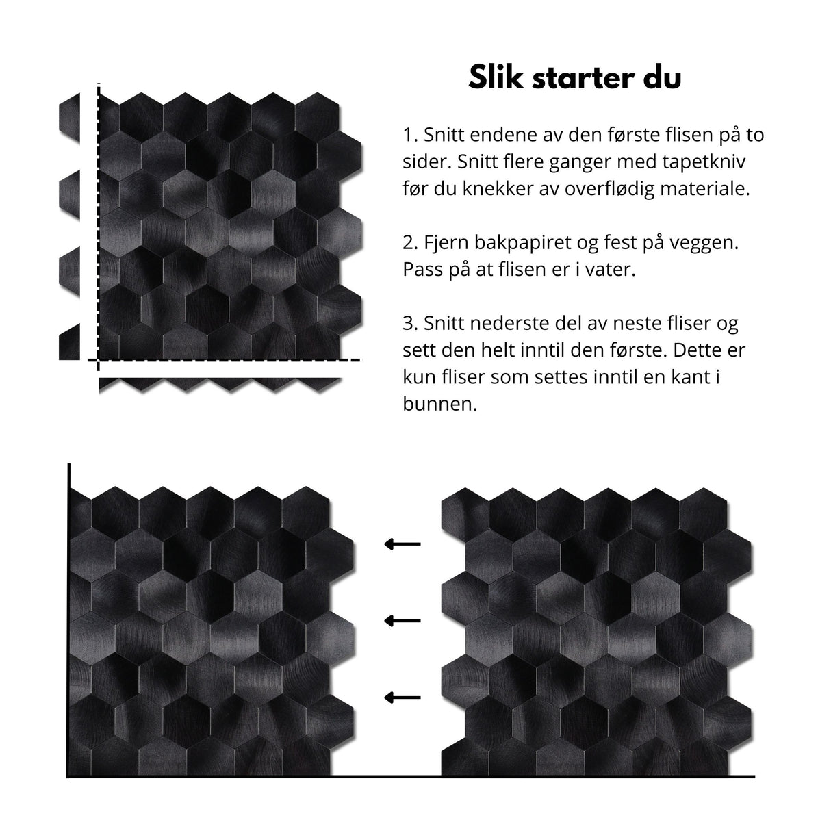 Vareprøve: Midnatt hexagon selvklebende veggfliser