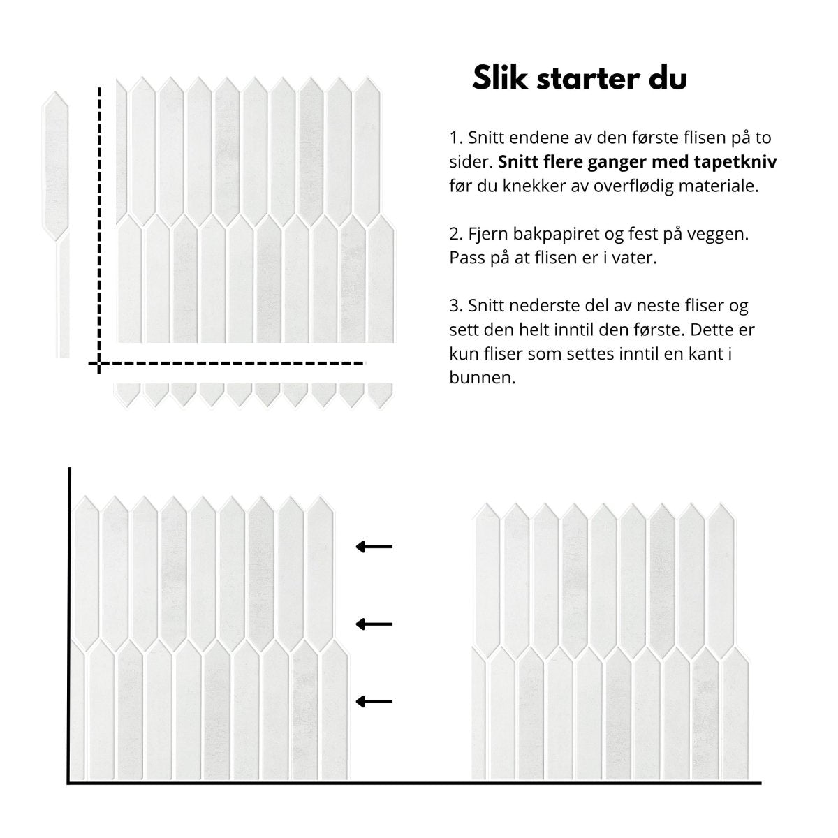 Monteringsillustration for Hedda grå selvklæbende vægfliser