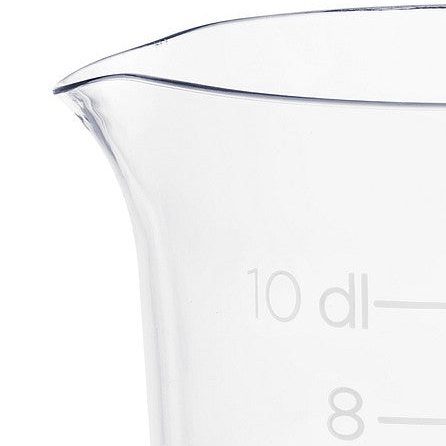 Transparent målebeger med måleskala