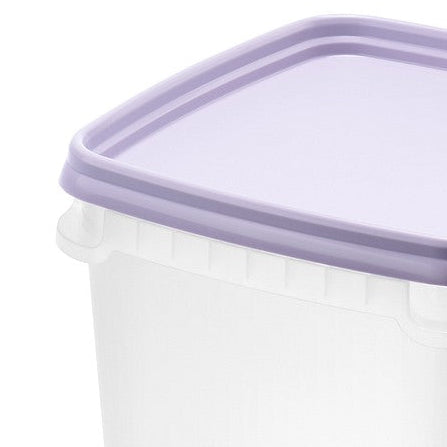 Frysebokser med lilla lokk til supper, bær og middagsrester