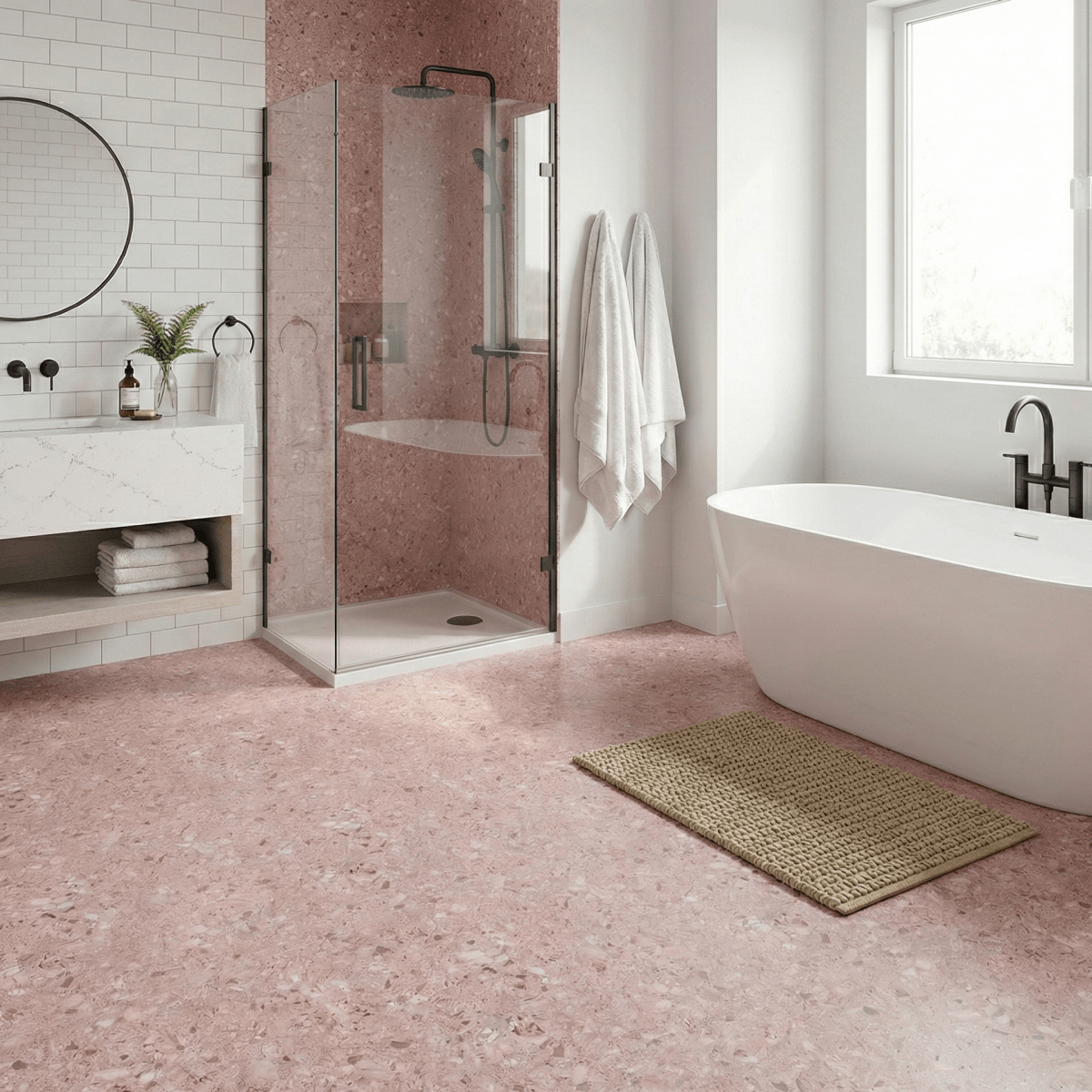 8 - pk Lisboa Terrazzo rose selvklebende fliser - Lindas Dekor
