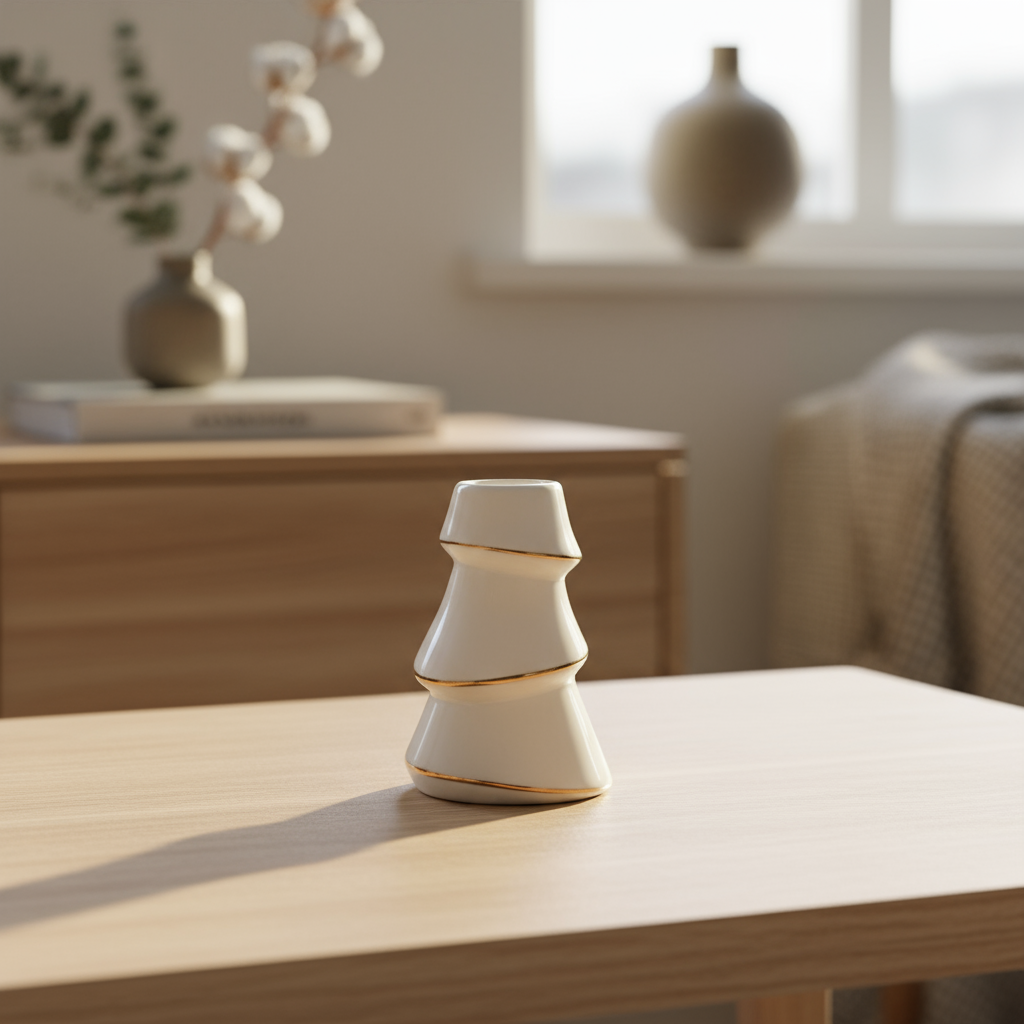 Lysestake juletre hvit m/gull, liten