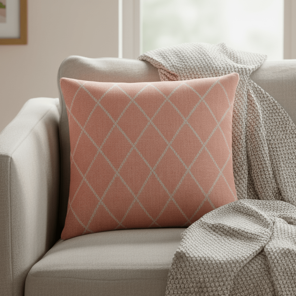Putetrekk jaquard bomull rosa 45 x 45 cm - Lindas Dekor