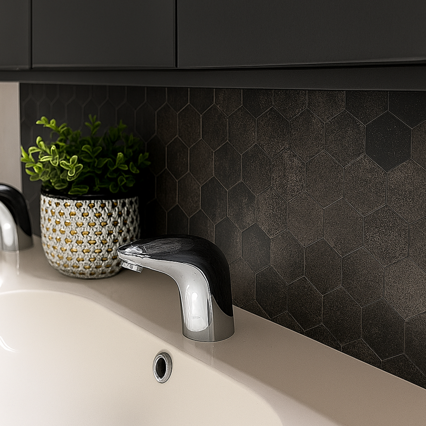 Hexagon mörkgrå betong självhäftande väggplattor