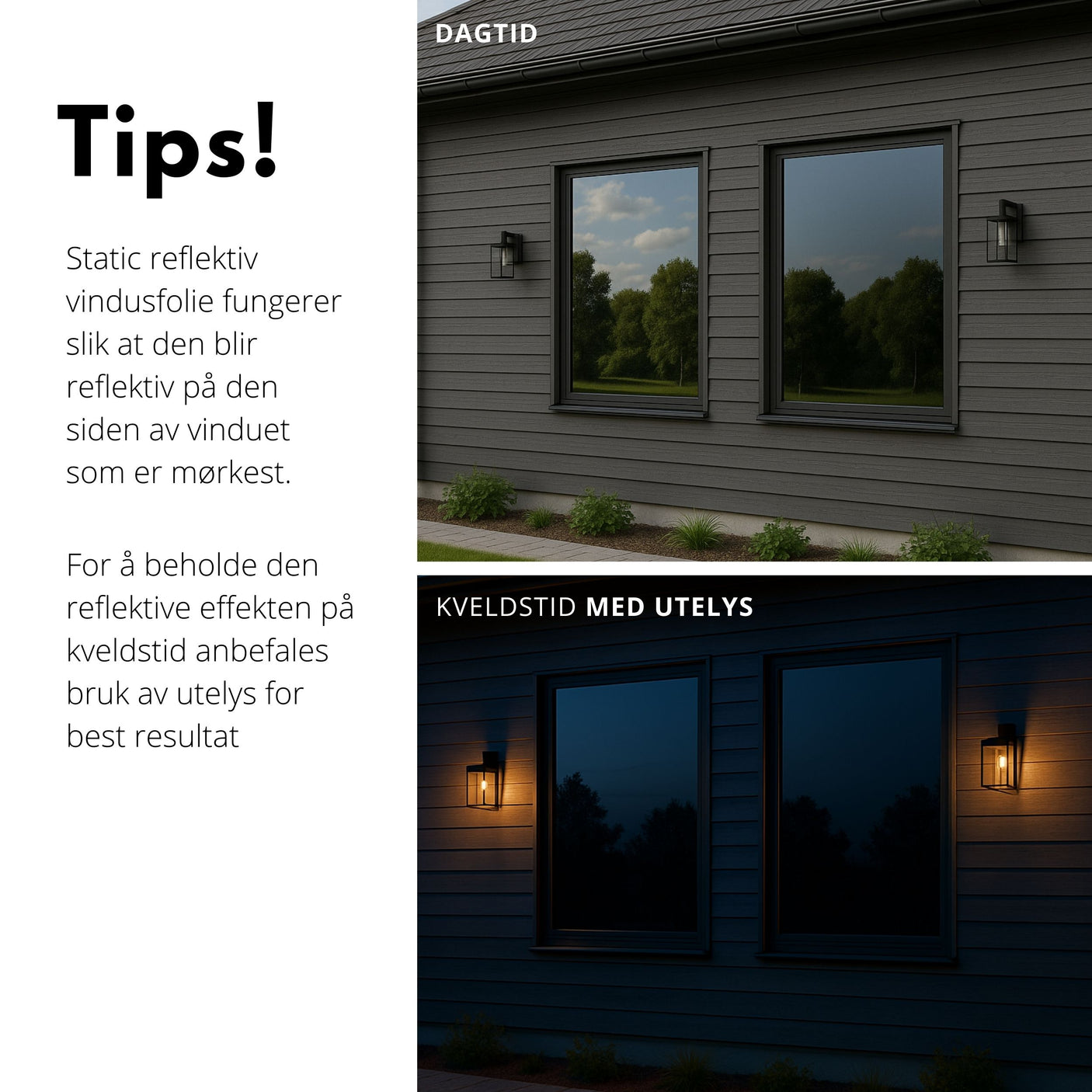 Static reflektiv på dagtid og kveldstid