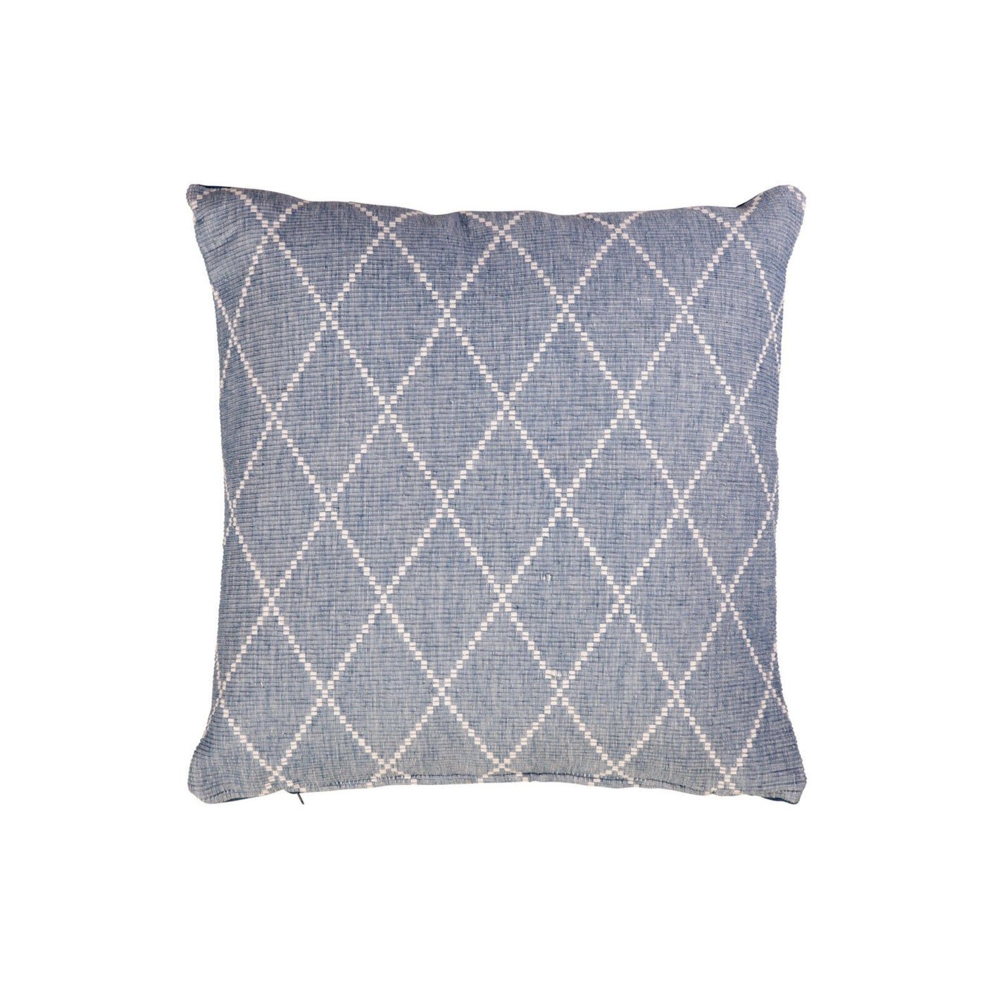 Blått putetrekk i jacquardvevd bomull med diskret strukturert mønster.