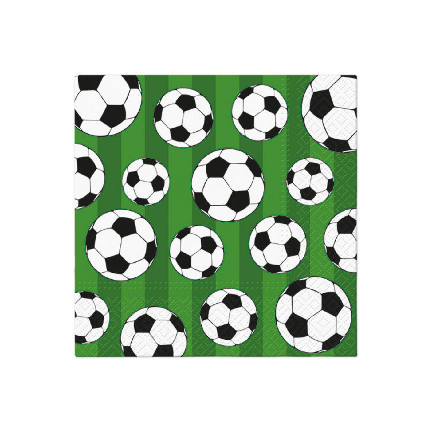 Grønn papirserviett med fotballmotiv i svart og hvitt – perfekt til bursdag, fotballfest eller temafest for barn som elsker sport.