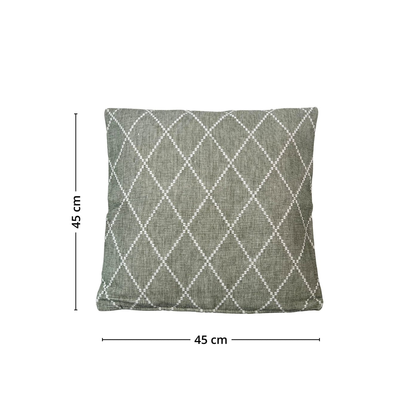 Sett med tre stilrene putetrekk i grønn bomull med strukturert rute-design.