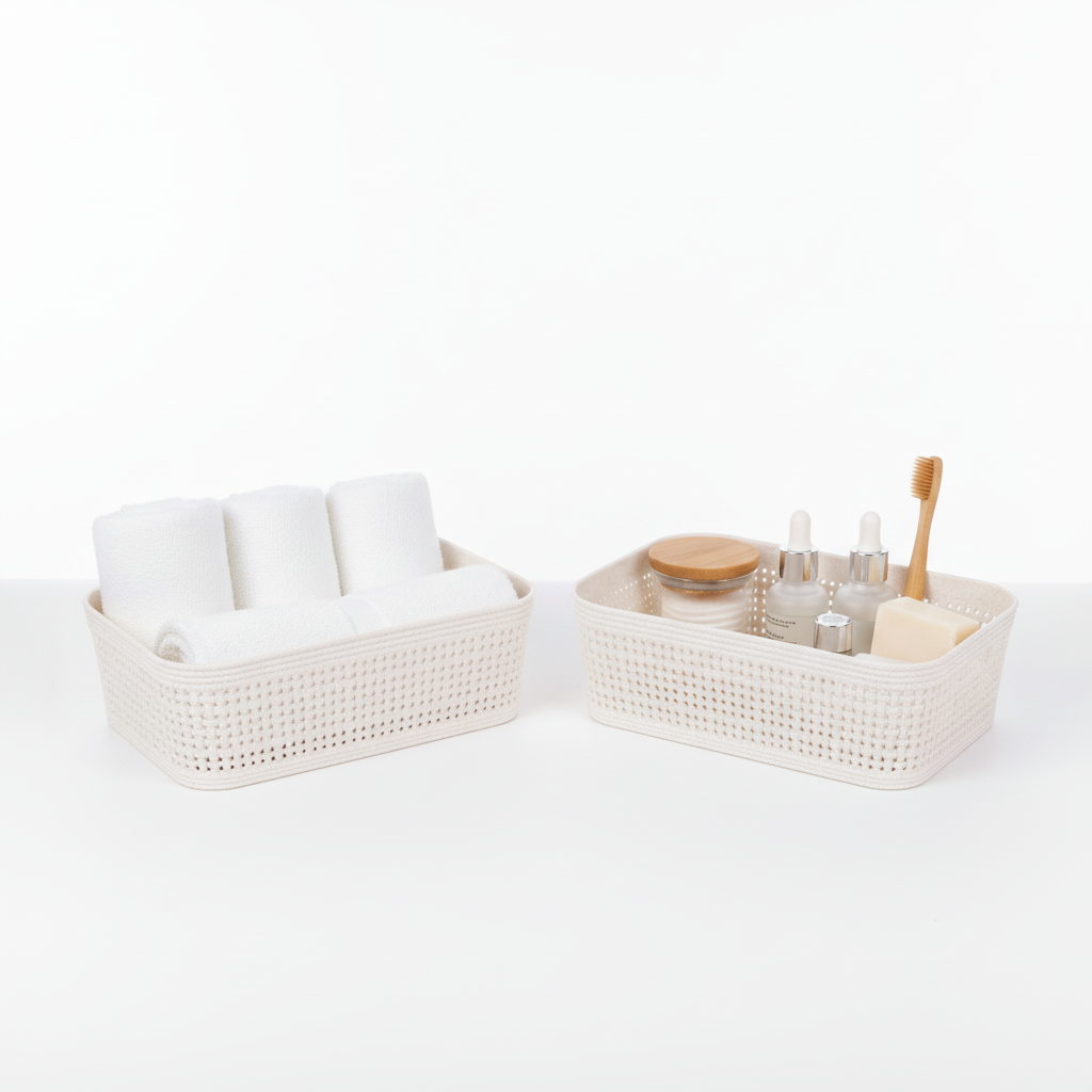 2-pk Oppbevaringskurv sandfarget 19 x 13,5 x 6 cm