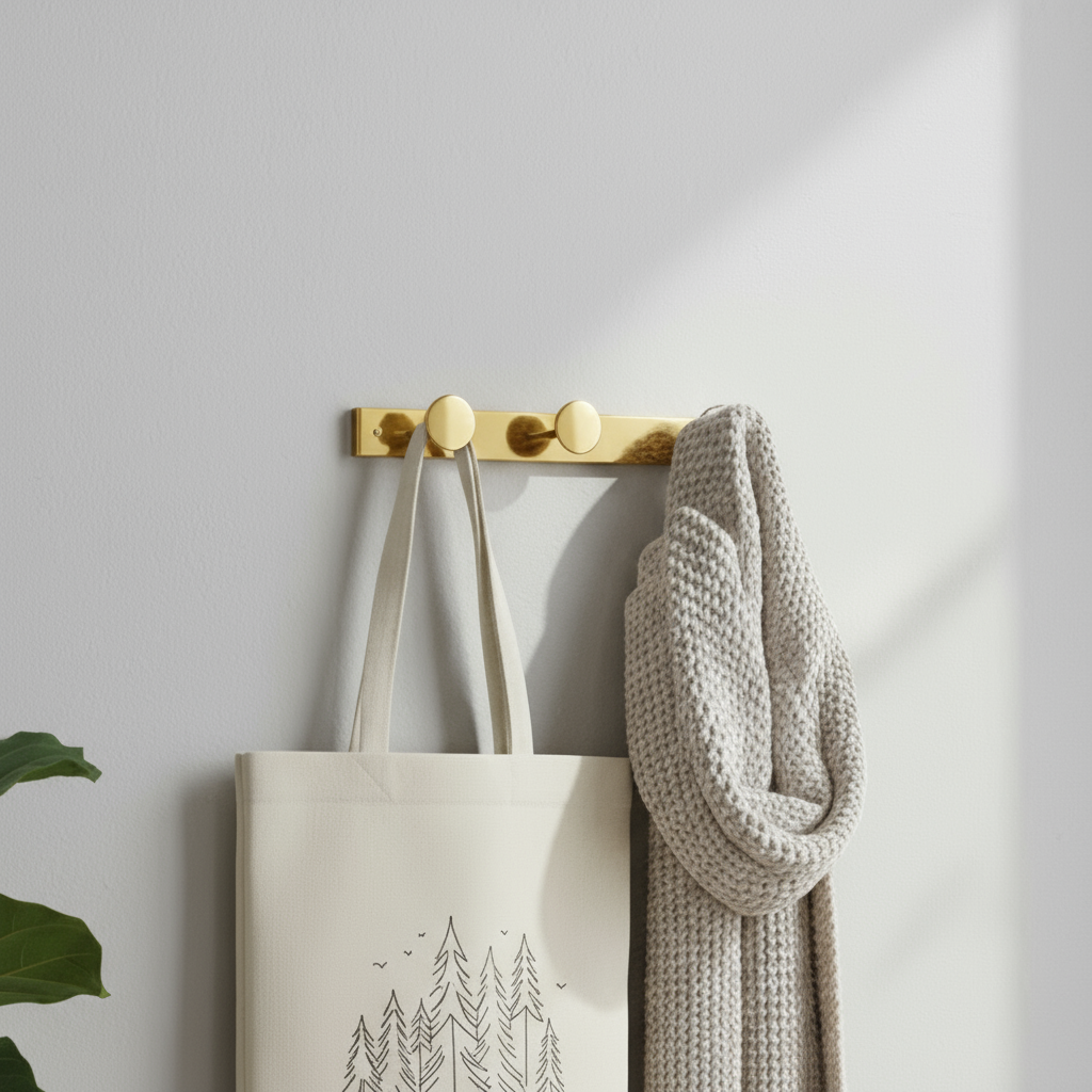 Knaggrekke i metall 3 knagger gull 42 × 5 cm