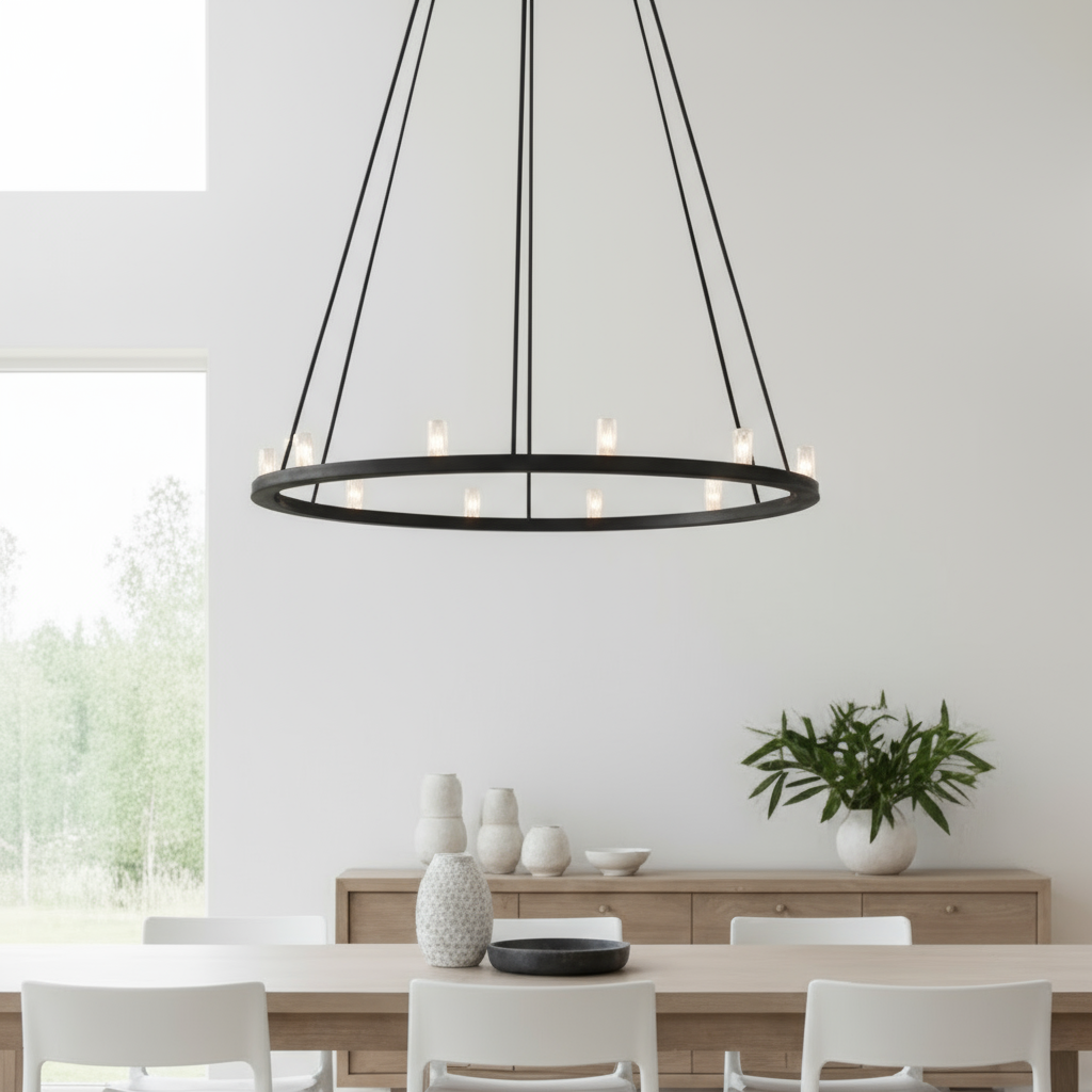 Taklampa rund 90 cm metall svart