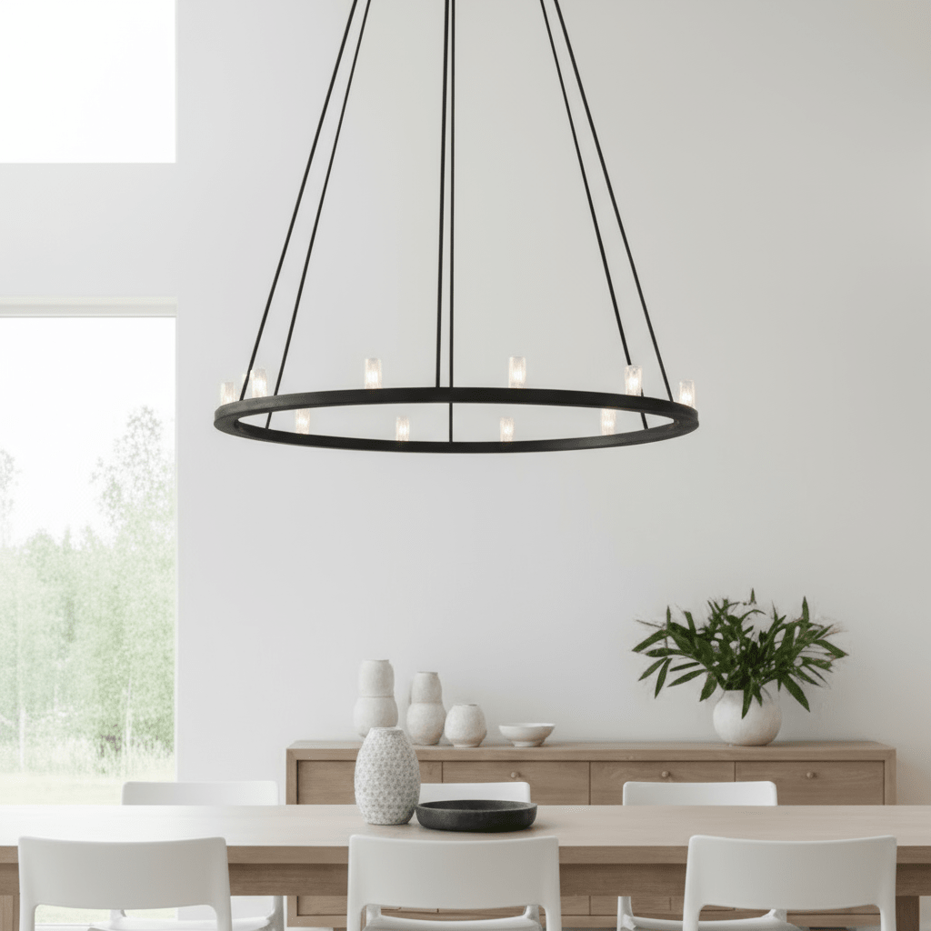 Taklampe rund 90 cm metall sort - Lindas Dekor