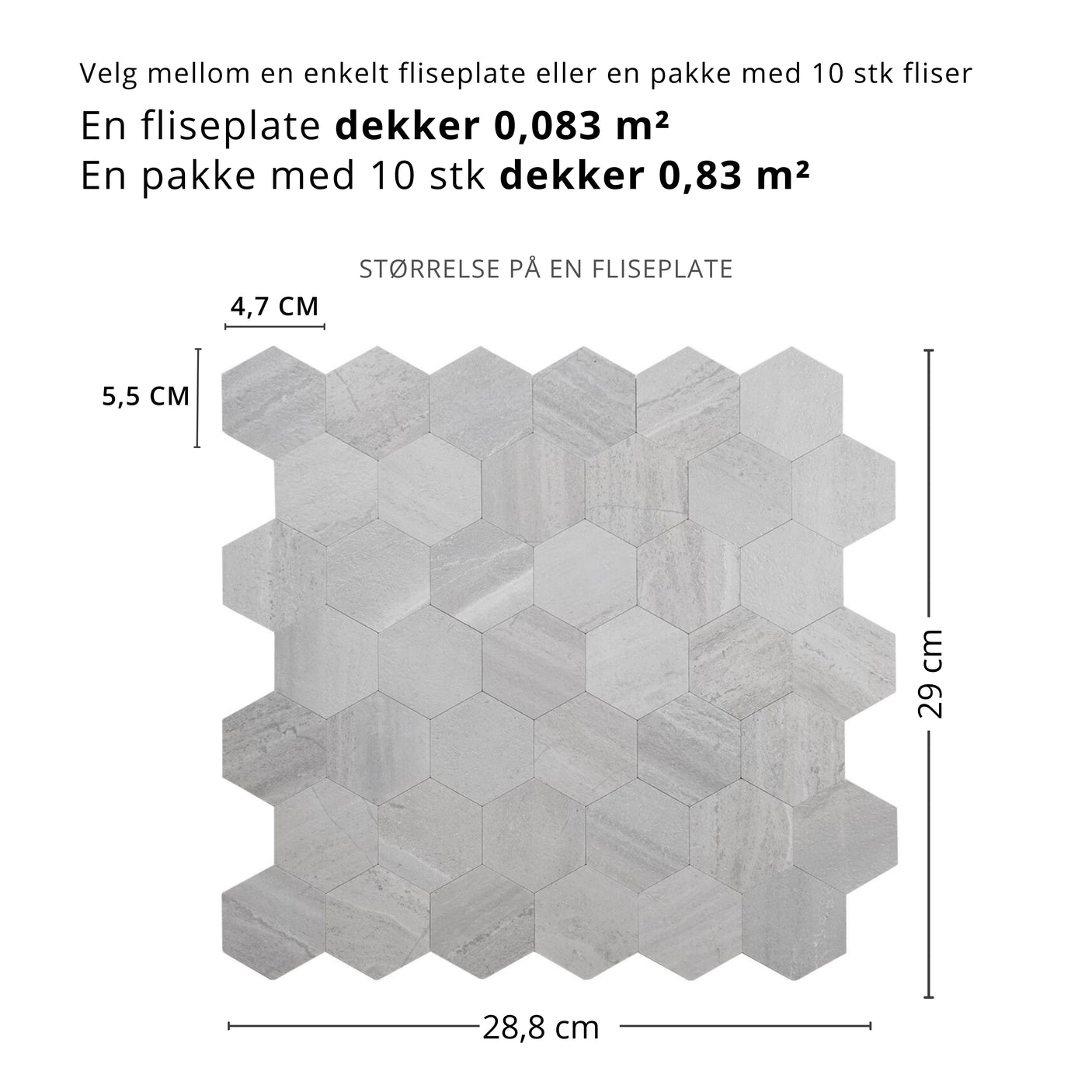Hexagon ljusgrå betong självhäftande väggplattor