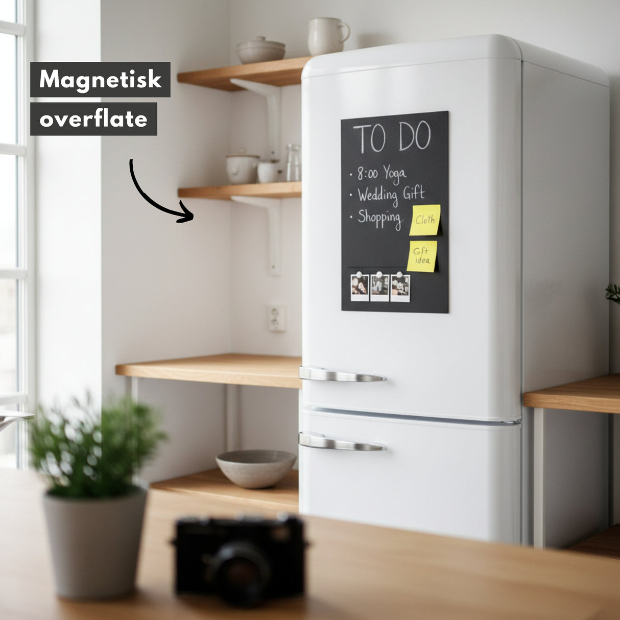 Nærbilde av magnetisk tavlefolie – sort tavleoverflate med kritt