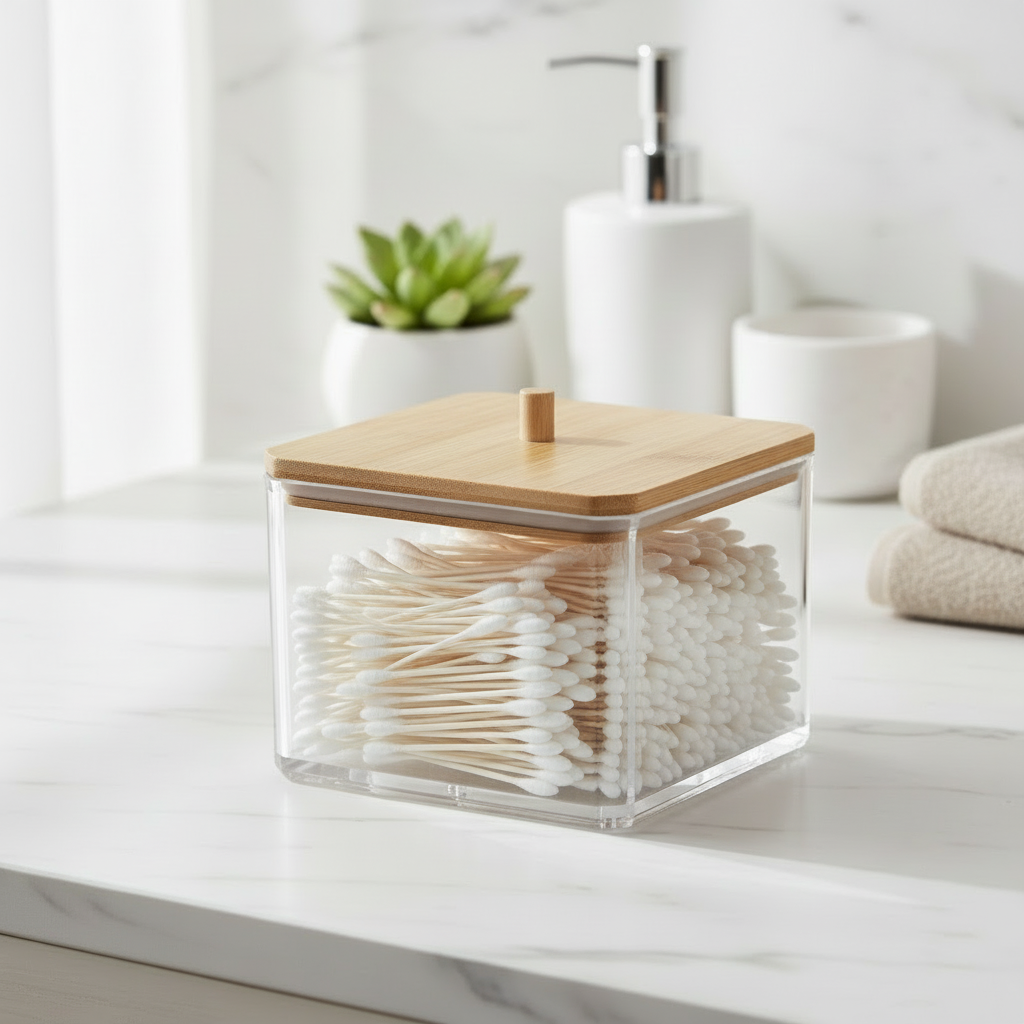 Makeup organizer med FSC-sertifisert bambuslokk 9,5x8,5 cm - nordisk design