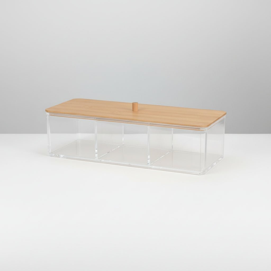 Oppbevaringsboks med bambuslokk 23 x 9,5 x 6,5 cm - Lindas Dekor