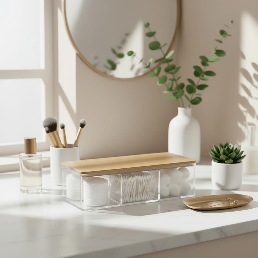 Oppbevaringsboks med bambuslokk pakke 23 x 9,5 x 6,5 cm - Lindas Dekor