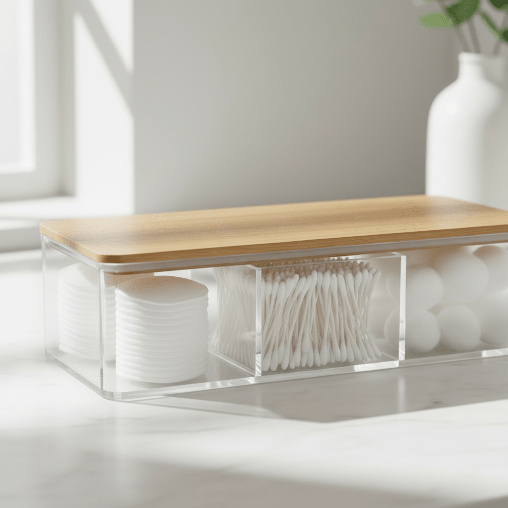 Oppbevaringsboks med bambuslokk pakke 23 x 9,5 x 6,5 cm - Lindas Dekor