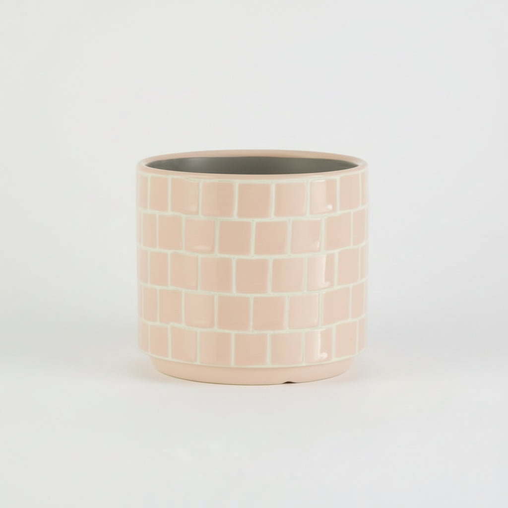 Blomsterpotte i rosa keramikk, 12 cm liten potte med glansfinish for innendørs planter. moderne