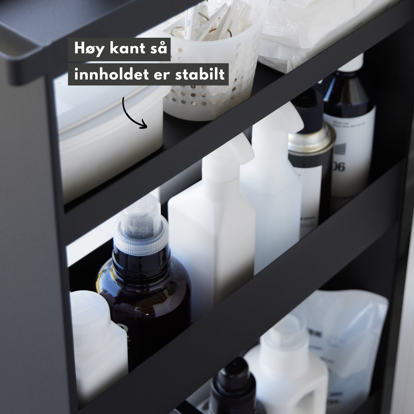 Oppbevaringsvogn på hjul sort 80,5 x 45,5 cm