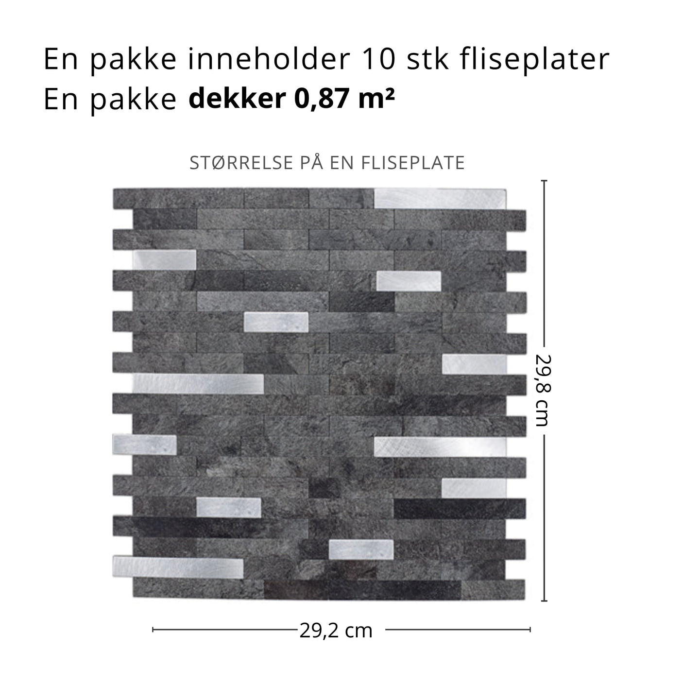10-pk Stein mørk grå selvklebende veggfliser
