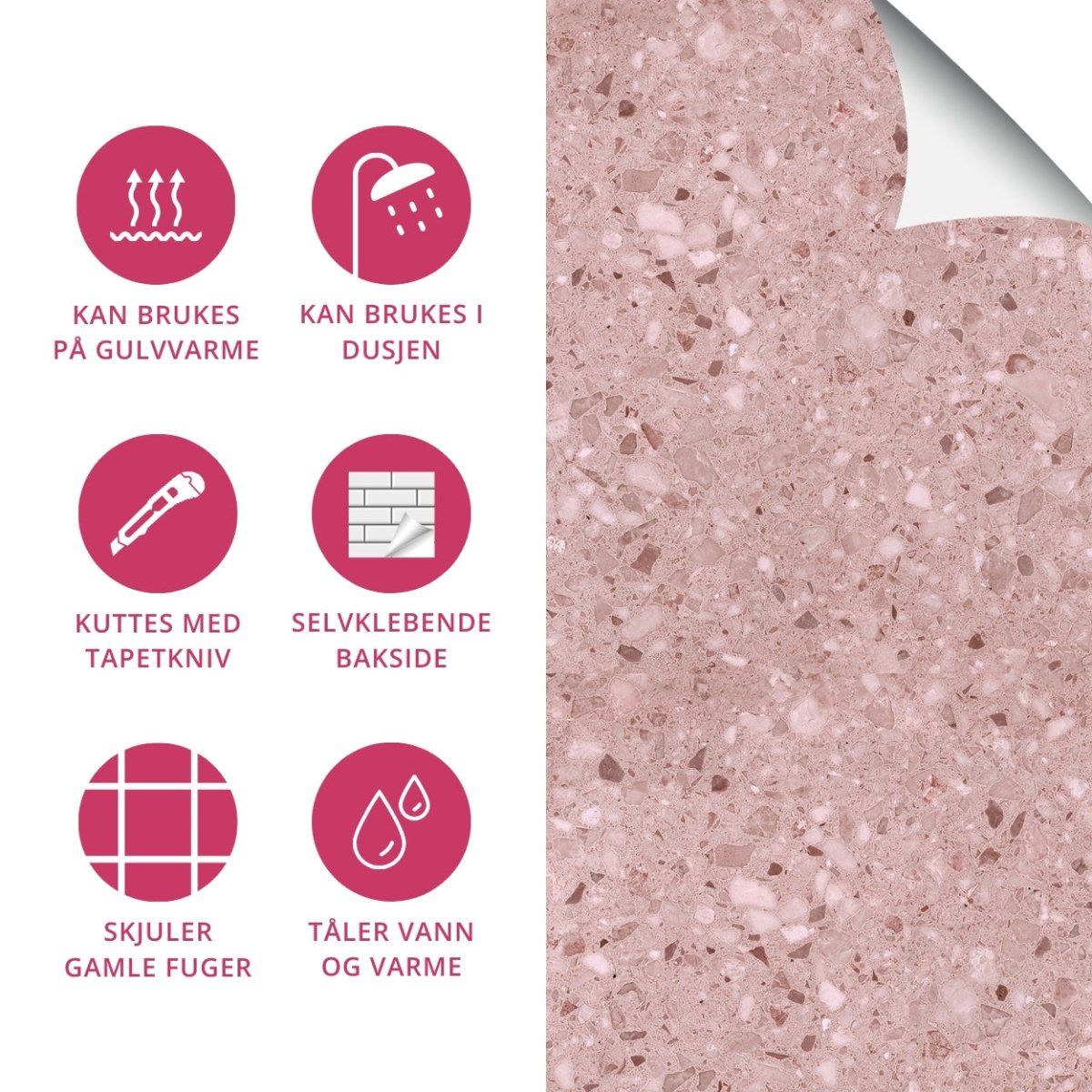 8 - pk Lisboa Terrazzo rose selvklebende fliser - Lindas Dekor