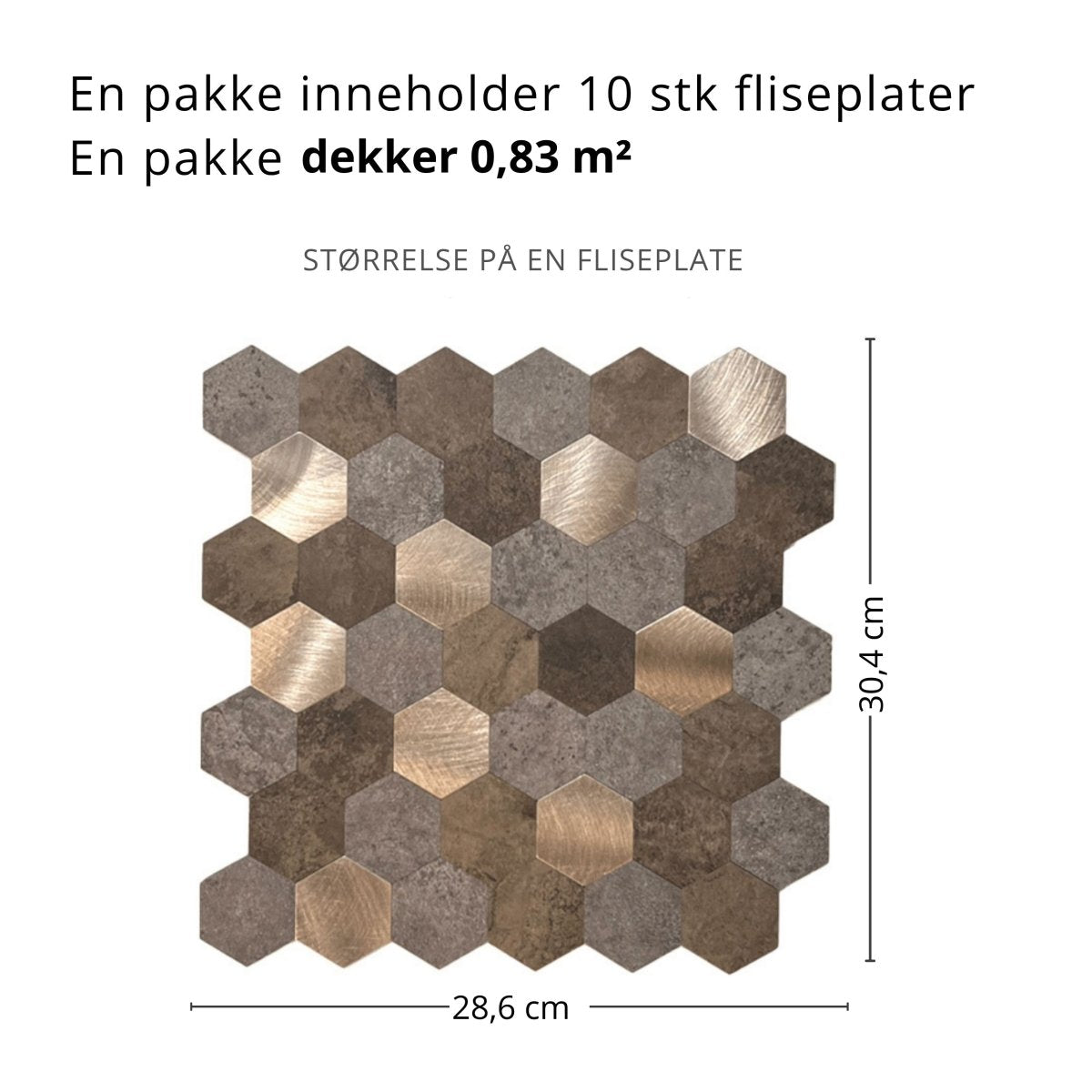 Mocca hexagon selvklebende veggfliser med mosaikkmønster i brune og grå nyanser"