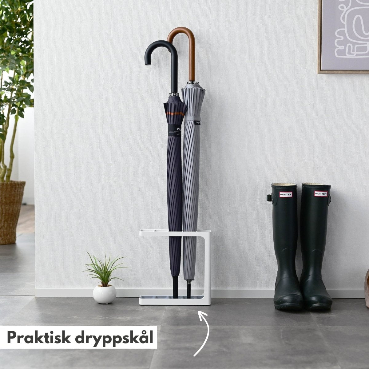 Paraplystativ med dryppskål, liten hvit - Lindas Dekor