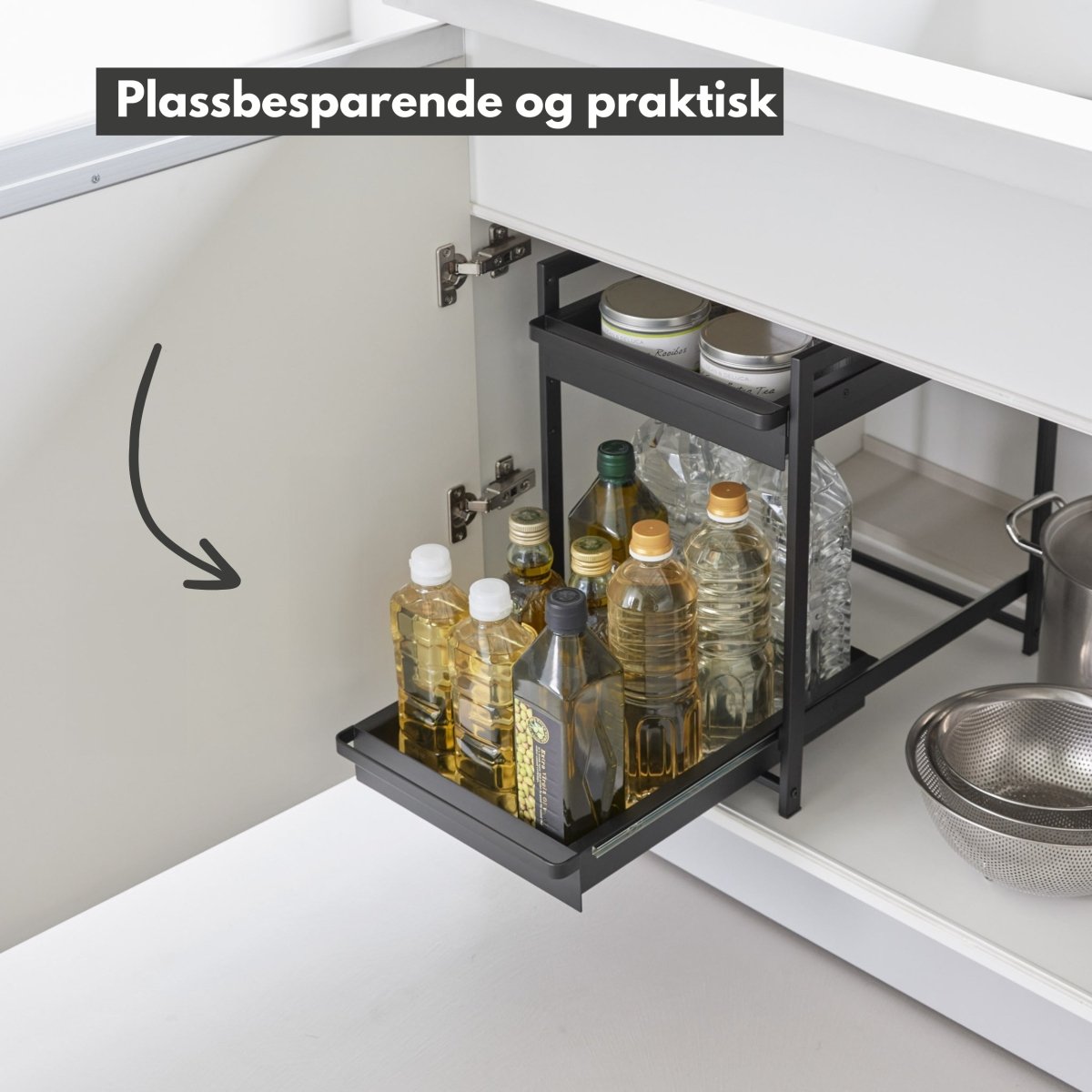 Uttrekkbar oppbevaringshylle sort - Lindas Dekor
