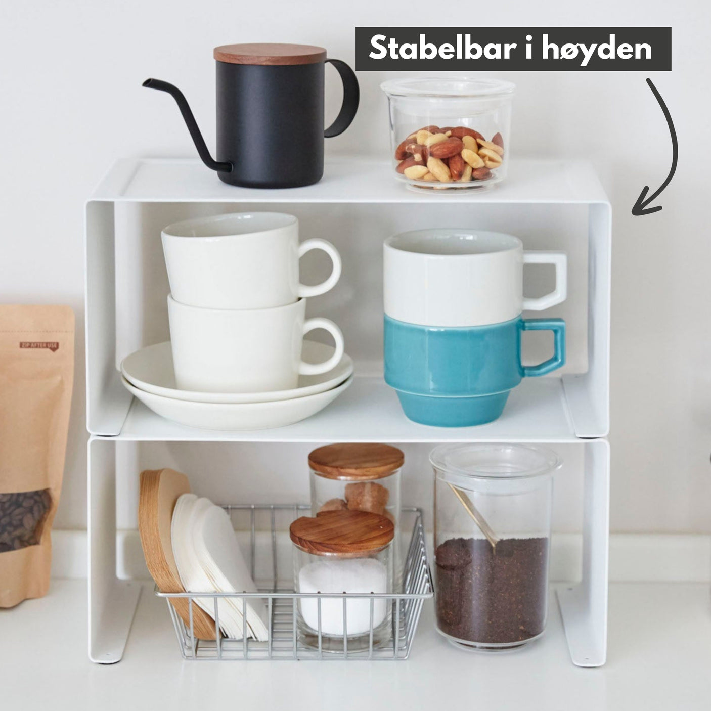 Stabelbar hylle smal hvit 30,5 x 14 cm - Lindas Dekor