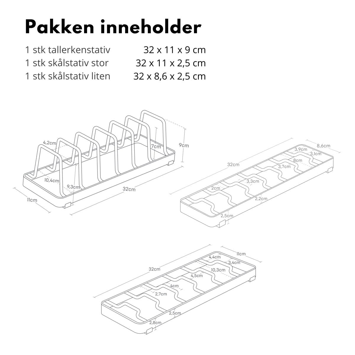 3 - pk skål - og tallerkenstativ hvit - Lindas Dekor
