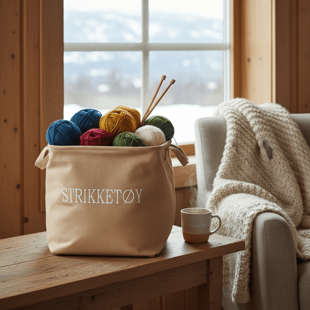 Kurv Strikketøy beige - Lindas Dekor