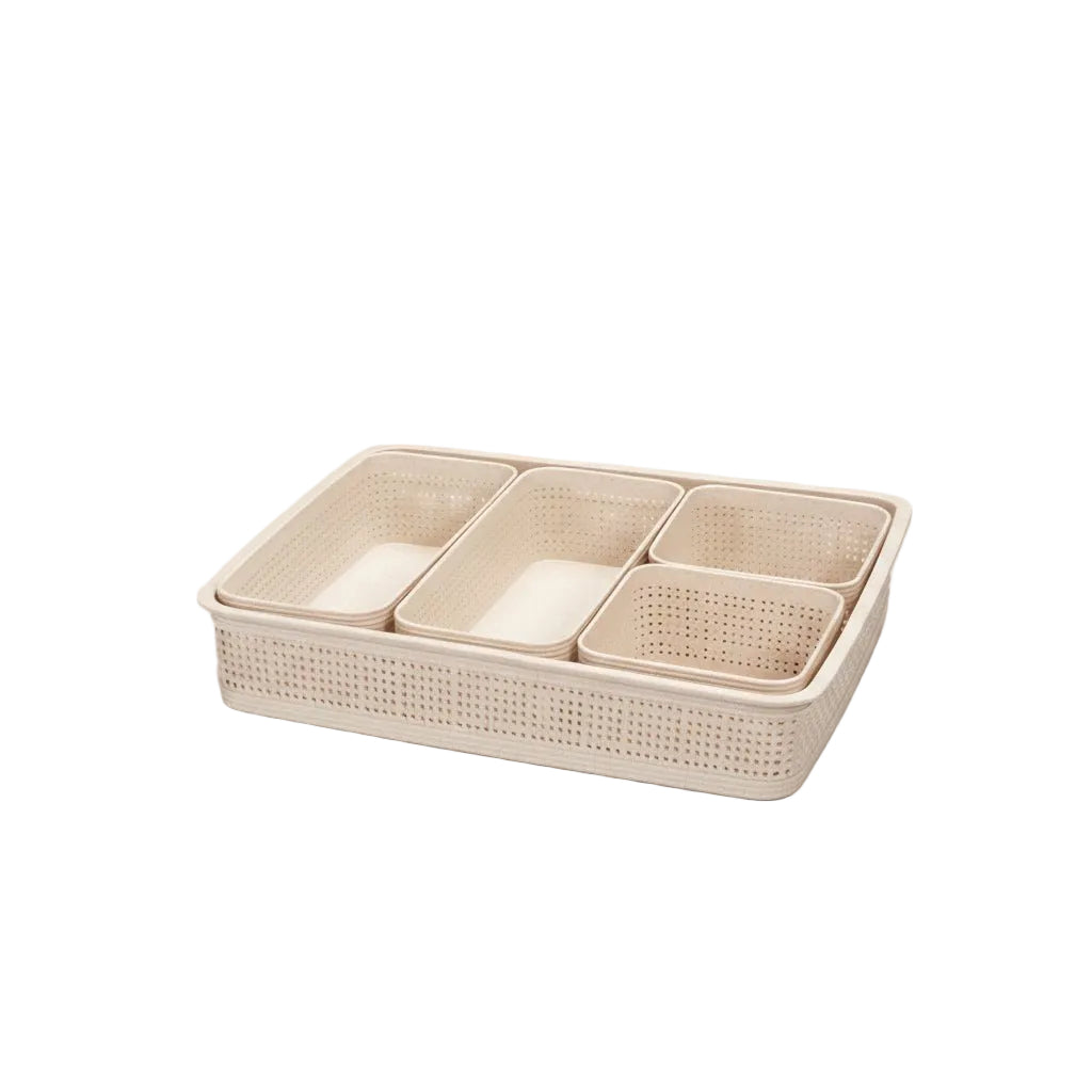 5 - pk opbevaringskurver sandfarvede - Lindas Dekor