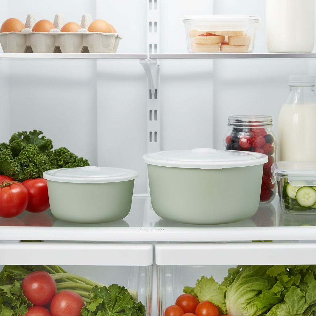 Porselenskål med lokk grønn 2-pack oppbevaring kjøleskap kjøkken