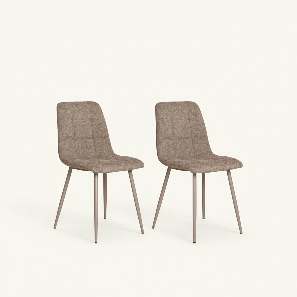Middelfart spisestol i grå tekstil med polstret sete og rygg – 2pk.