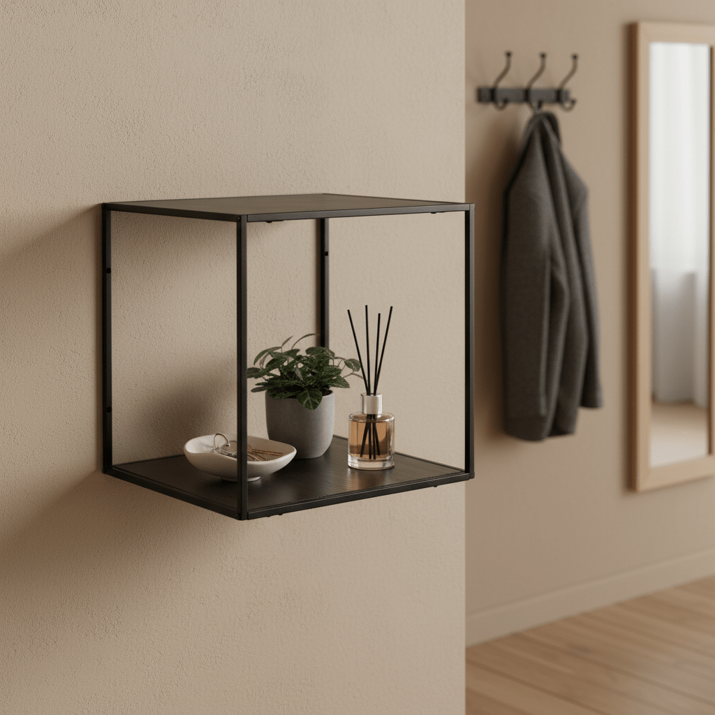 Vita vegghylle svart sort ramme 36 x 36 cm - Lindas Dekor