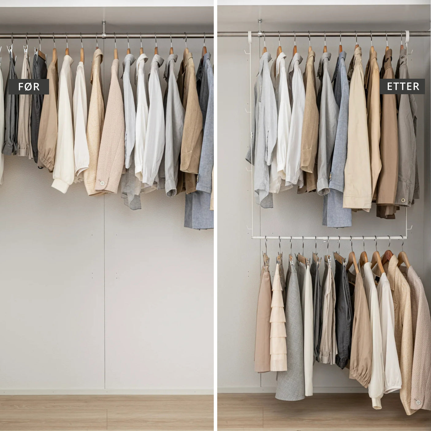 Garderobestativ til skap i hvitt stål med justerbar bredde