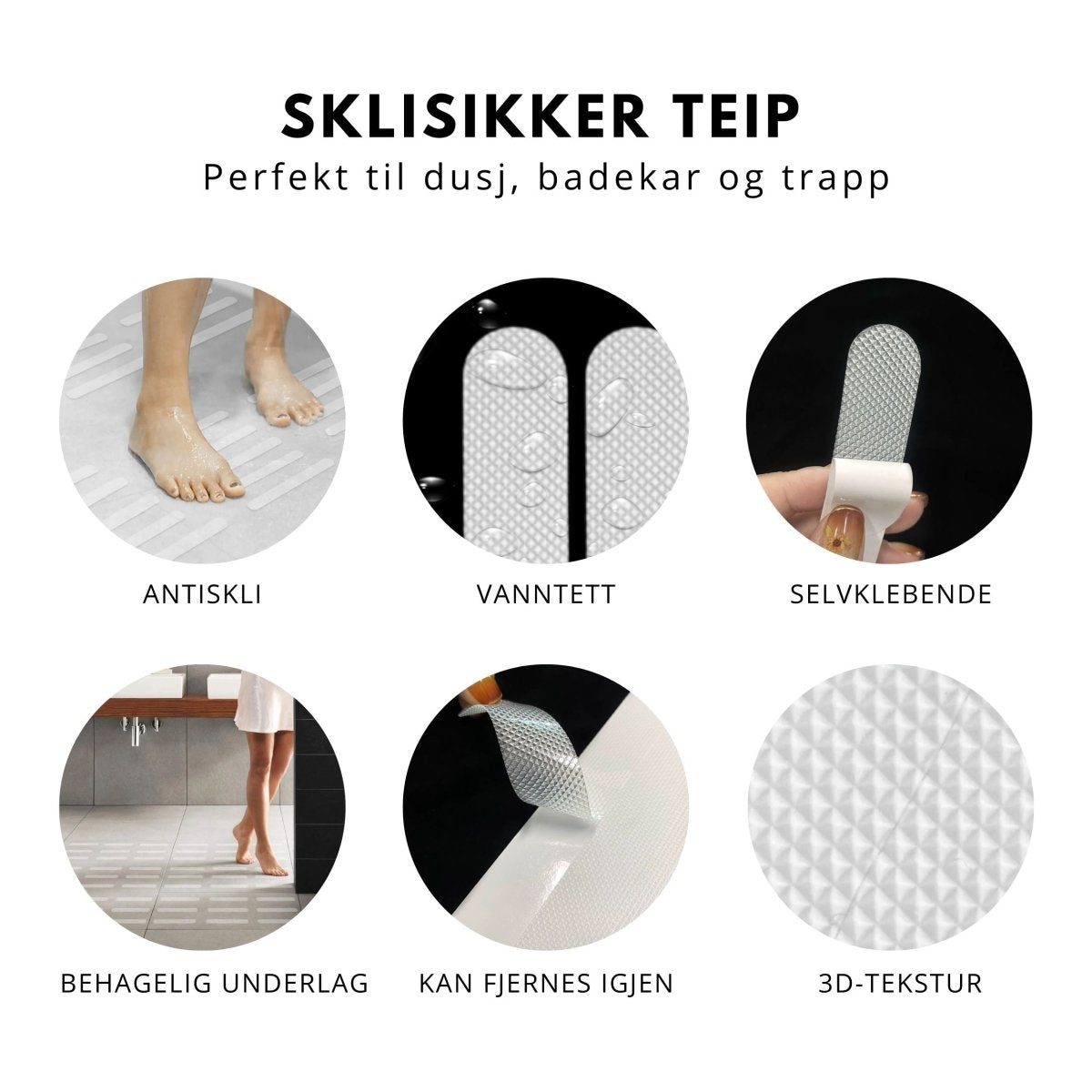 24 - pk Selvklebende antiskli striper, gjennomsiktig - Lindas Dekor